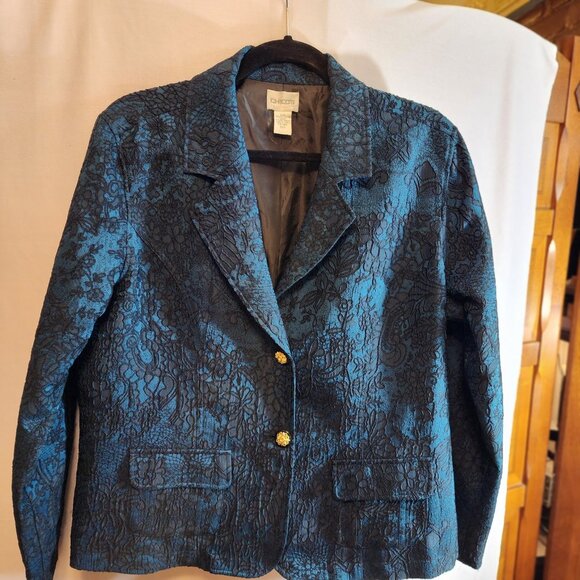 Chico's Jackets & Blazers - CHICO'S DARK TEAL JACKET SIZE 2, OR WOMEN'S SIZE LARGE 12. BLACK LACE OVERLAY